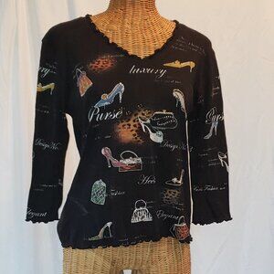 Vintage Ladies CACTUS Lightweight Cropped Printed Sweater - L